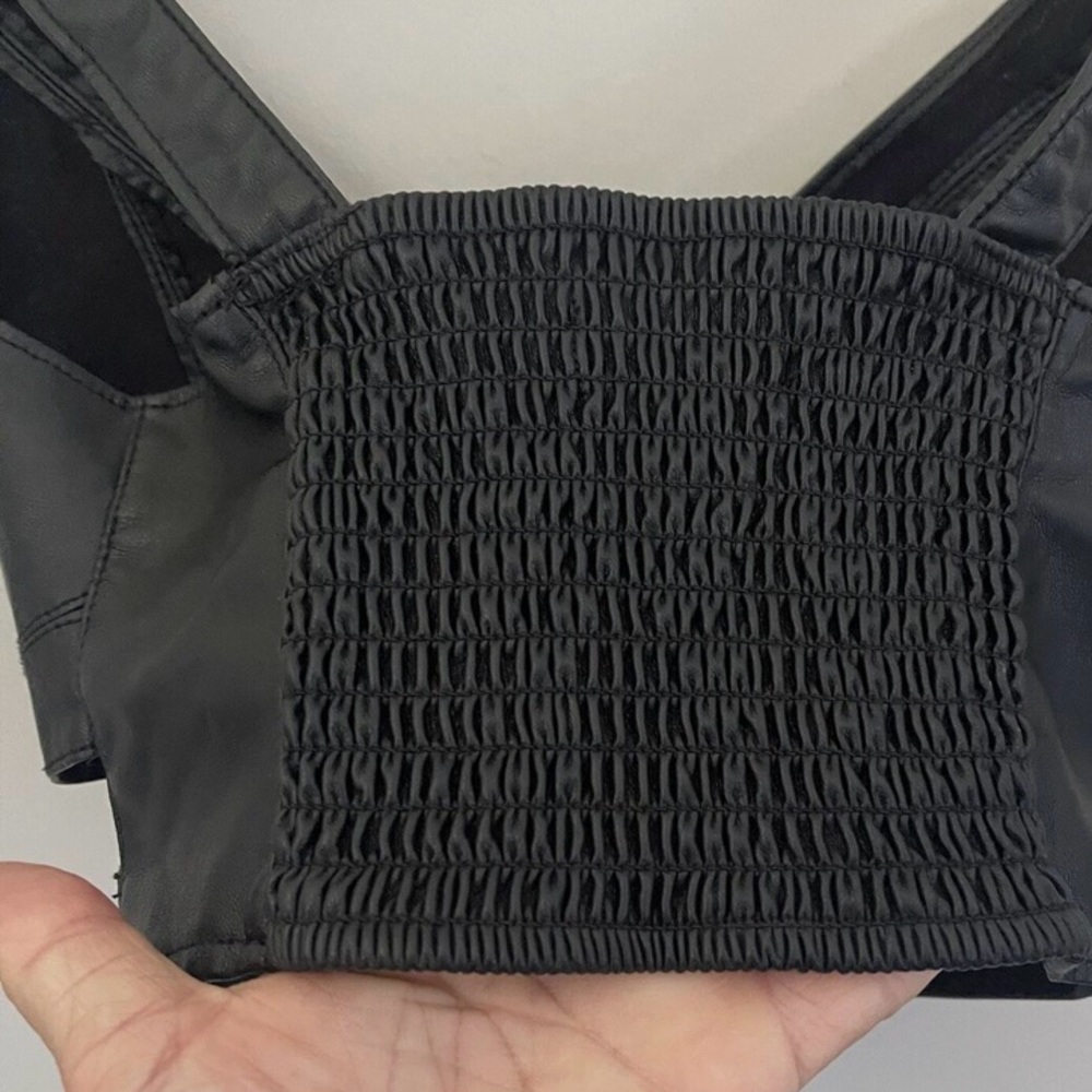 NWT Zara Faux Leather Black Cropped Top With Smock Back Size XS - Picture 5 of 15